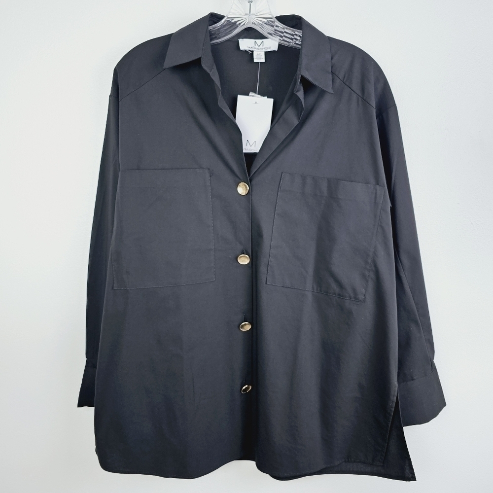 Magaschoni Black Gold Hardware Button Front Shirt NWT